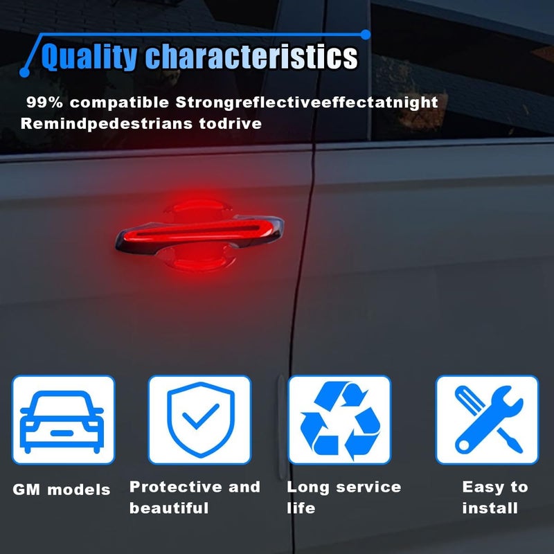 BDZMC 8PCS Reflective Car Door Handle Protector Stickers - Carbon Fiber Auto Handle Guard, Anti-Scratch, Red - Image 4